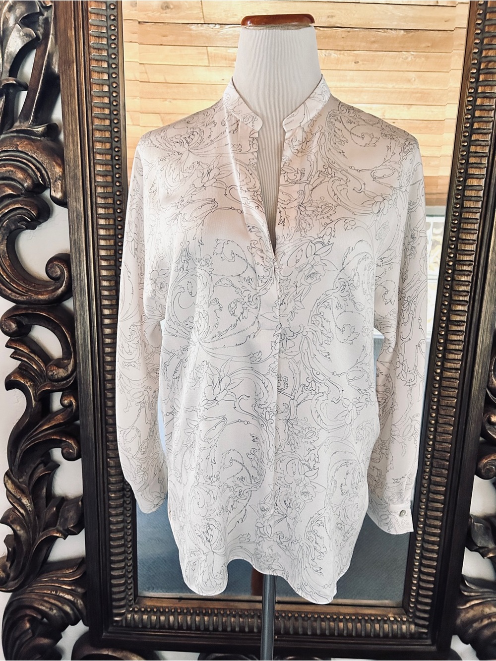 Vince White Paisley-Print Long Sleeve Blouse